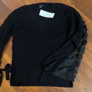French Connection Black V-Neck Sweater with Lace Detail